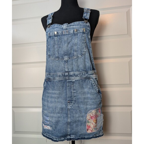 Polo Ralph Lauren Youth Size 16 Overall Dress Denim Jumper Distressed Patchwork - Picture 2 of 11